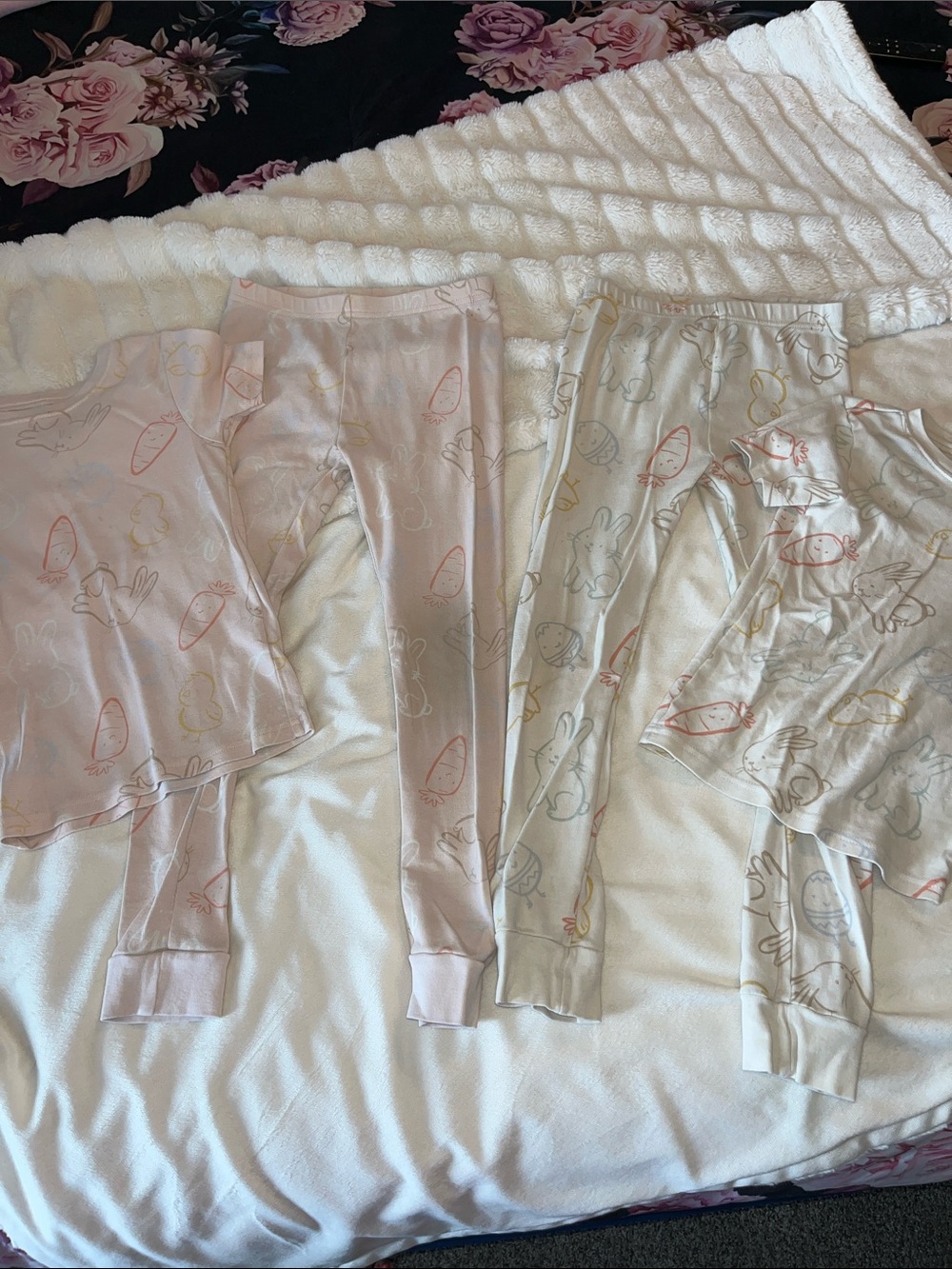 Kids Bunny Print Pajama Set - Soft Pastel Pink & Cream